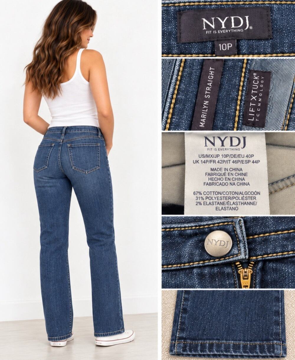 Classic NYDJ Women's Marilyn Straight Jeans Size 10P Medium Wash Lift Tuck